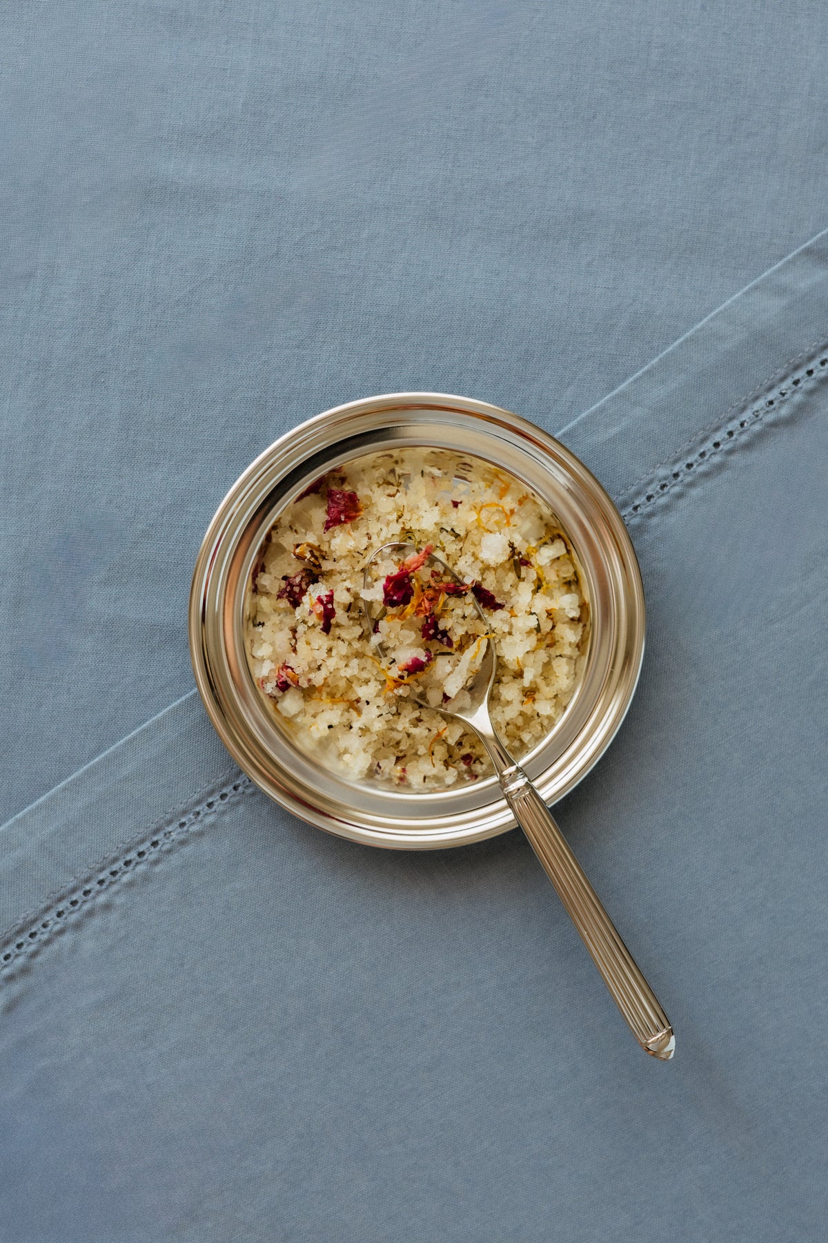 Relaxing bath salts with rose, calendula, and bergamot